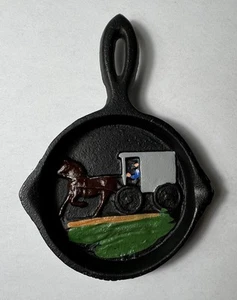 Vintage Mini Cast Iron Skillet Pan Amish Horse And Buggy Collectible - Picture 1 of 5
