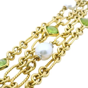 David Yurman South Sea Pearl & Peridot Four-Row Bracelet 18Kt Yellow Gold - Picture 1 of 8