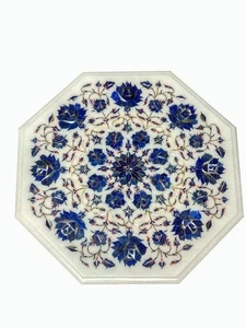14" Marble Side Table Top Handmade Semi Precious Stone Lapis Home Furniture - Picture 1 of 3
