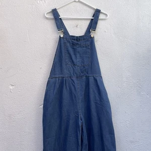 Denim Dungarees Womens Large 36 x 30 Soft Wide Legged Medium Wash Soft Overalls - Picture 1 of 18