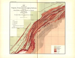 Antique 1893 USGS Map – Appalachian Faults VA TN GA AL – Geological Survey - Picture 1 of 1