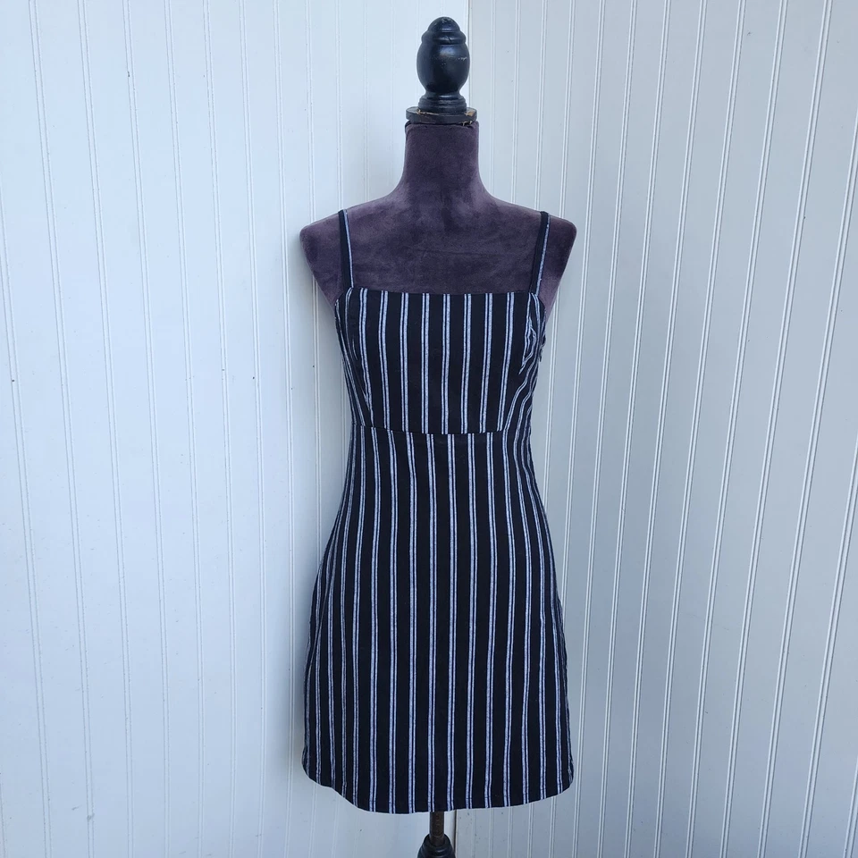 Hollister Sheath Sundress Black White Stripe Cotton Blend Stretch Mini Sz S - Image 1 of 4