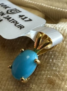 NEW Sleeping Beauty Turquoise Pendant 417 10k 10ct Gold 0.74ct Cabochon Blue - Picture 1 of 7