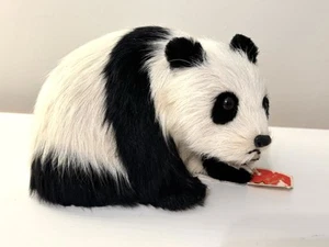 Vintage Golden Leaf Fur Panda Bear W/ Baby Cub 6” Figure Toy Shanghai China Tag - Picture 1 of 14