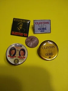 Lot Of Four Clinton Gore 96 Lapel Pins UAW Labor Saxophone Excellent, button - Picture 1 of 4
