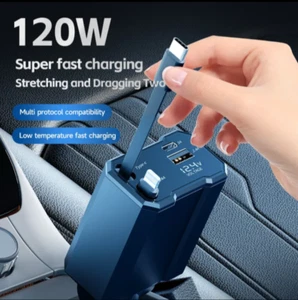 Chargeur Voiture Rétractable Amélioré 4 en 1 Rapide 120W avec Câble USB Type C Iphone - Photo 1 sur 4