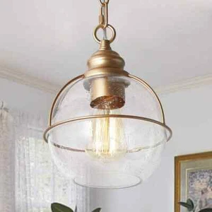 Uolfin Modern Globe Pendant Hanging Light 1-Light Brass Gold Island Chandelier - Picture 1 of 8