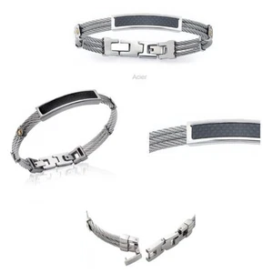 Dolly-Bijoux Homme Bracelet Carbone Acier Semi-Rigide avec 4 Vis Plaqué Or 18K - Picture 1 of 3