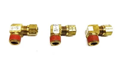 Parker 3/8" Tube Male x 1/2" Thread Male Brass Compression Elbow [Lot of 3] NOS - Image 1 of 4