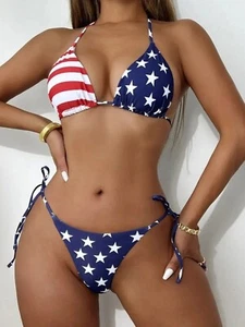American Flag Womens Bikini Swimwear Set July 4th Small - Picture 1 of 5