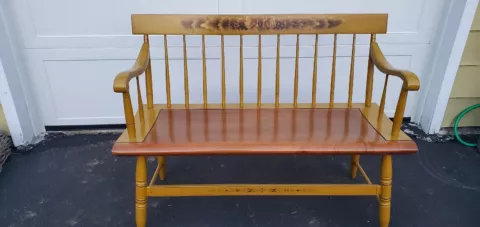 VTG 45" Hitchcock Chair Co Stencil Decorated Spindle Gold Bench Cover