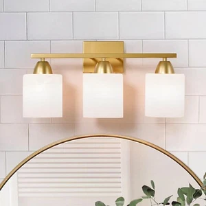 Modern Vanity Lights - 3-Light Gold Bathroom Vanity Light with Frosted Glass - Picture 1 of 6