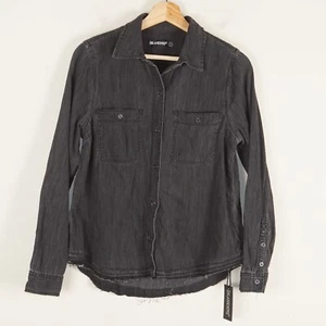 NEW BLANKNYC Black Long Sleeve Button Down Chambray Raw Hem Shirt Womens Sz S - Picture 1 of 9