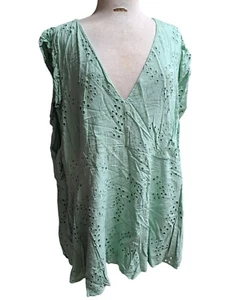 Top Babydoll Torrid 6 para mujer talla 6X verde cicuta ojales manga con volantes cuello en V - Imagen 1 de 8