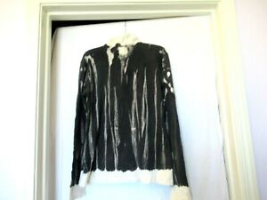 Yak and Yeti zip front black and white sweatshirt, bleached style, sz. L