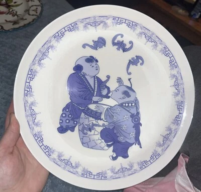 Bat Drummer Boy Plate Blue And White Fine Bone China R.d Red Butterfly Symbol - Image 1 of 3
