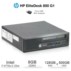 HP EliteDesk 800 G1 USDT i7 4770s 3.1GHz 8GB 128GB SSD + 500GB HDD Win10 Pro - Picture 1 of 3