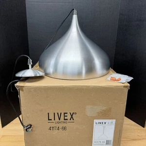 Livex Lighting Large Brushed Aluminum Pendant Light 41174-66 Silver Bell Shaped - Picture 1 of 7