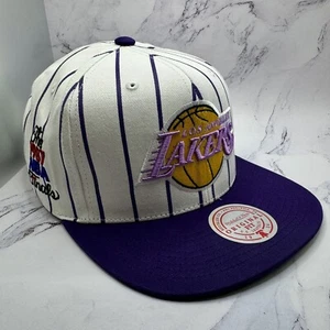 Mitchell & Ness Los Angeles Lakers 1987 NBA FINALS Pinstripe Snapback Hat Cap - Picture 1 of 6