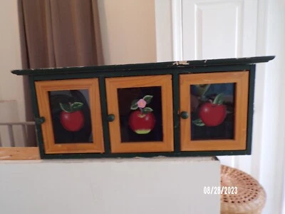 OLD Small 3 Door Cubby Hole Cabinet Needs Touchup, Painting, Glass & Wood - Image 1 of 4