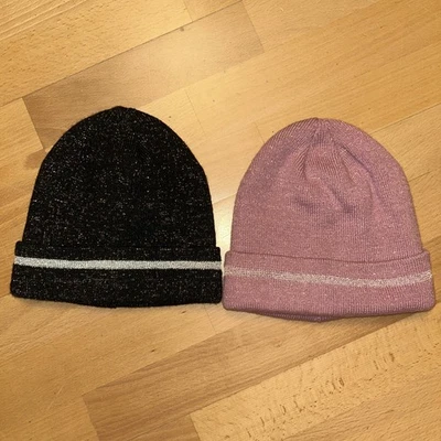 2x George Girls Pink & a Black Wool Knitted Chunky Warm Winter Hats Age 8-12yrs - Image 1 of 4