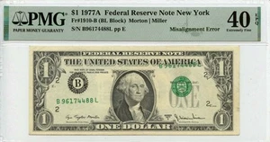 1977A $1 Federal Reserve Note Fr# 1910-B PMG EF40 EPQ ERROR - Picture 1 of 2