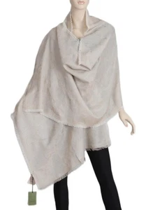 NEW GUCCI SAND BEIGE JUMBO GG WOOL SILK RAFFIA SHAWL WRAP SCARF 215 X 65 - Picture 1 of 5
