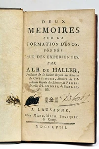HALLER ORIGINAL EDITION TWO MEMOIRS BONE FORMATION LAUSANNE 1758 - Picture 1 of 8
