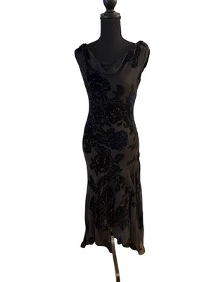 Vestido Formal Alex Evenings Negro Floral Cuentas Seda Talla 4 Vintage Foto 1 de 4