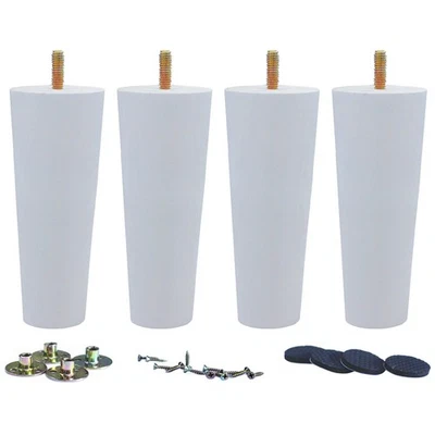 Juego de 4 patas de repuesto de muebles redondas blancas de madera maciza de 6" para sofá Foto 1 de 4