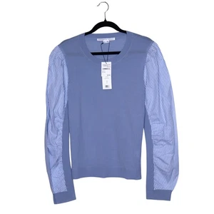VERONICA BEARD NEW Adler Mixed Media Sweater Light Blue Merino Wool Women's XL - Picture 1 of 12