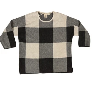 Max Studio Pullover Damen Medium schwarz weiß Büffel Karo kariert Strick Rundhalsausschnitt - Bild 1 von 10