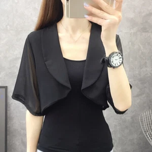 Lady Mesh Sheer Shrug Bolero Crop Top Open Front Cardigan Summer Cover Up - Picture 1 of 7