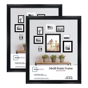 24x30 Beveled Poster and Picture Frame, Black, Set 2 Easy To Clean,Good - Picture 1 of 8