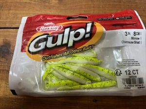 Berkley Gulp! Minnow 3" - 12 Pk Chartreuse Shad -Drop Shot -Bass -Perch -Crappie - Picture 1 of 15