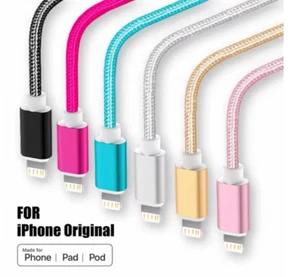 USB Charger Cable for iPhone Metal Nylon Braided 14 8 7 6S Plus X XR XS 11 12 13 - Picture 1 of 13
