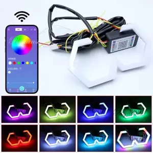 Hexagon LED RGB Angel Eyes Bluetooth Hex Halo Light Rings App Controller Tuning - Bild 1 von 6