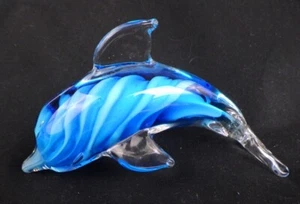 Blue Swirl Art Glass Dolphin Porpoise Figurine Paperweight 5” Excellent Conditio - Picture 1 of 7