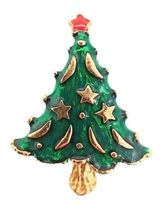 AAI Christmas Tree Brooch Pin Signed Designer Enamel Gold Tone Vintage - Picture 1 of 8
