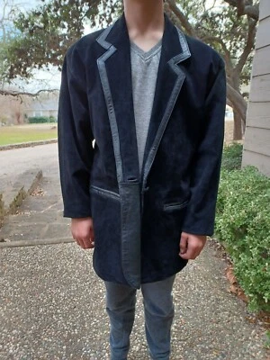 CHAQUETA MOTERA VINTAGE DE CUERO GENUINO NEGRA COMBINADA MEDIANA PARA HOMBRE  Foto 1 de 4