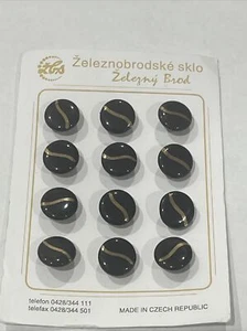 12 Železnobrodské Sklo Tschechisch Antik Schwarz Rund Glasknöpfe ORIGINALKARTE 1/2" - Bild 1 von 8