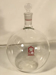 KONTES Glass 3000mL Single Neck Round Bottom Boiling Flask - Picture 1 of 12