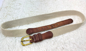Vintage Y2K Unisex Coach Linen Canvas & Leather Belt 3810 Size 32 Gold Brass