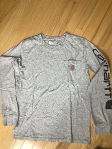 Carhartt Langarm T Shirt Grau Meliert Tasche Jungen Große 14/16 Ärmel Logo - Bild 1 von 3