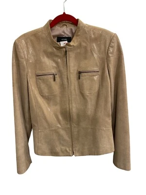 Alfani 皮革摩托夹克蛇爬行动物米色 XL 码拉链口袋衬里 — 第 1/4 张图片