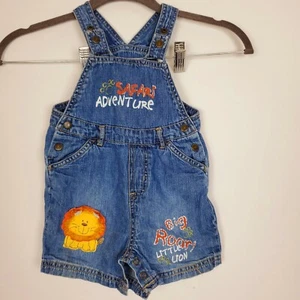Children's Place Baby Girl Denim Shortalls Lion 12M Overalls - Picture 1 of 10