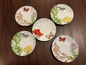 World Market Tea Coffee Saucers Flowers Butterfly Dragonfly Set Of 5 - Picture 1 of 7