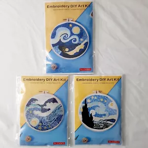 3 Embroidery Kits Van Gogh Paintings Preprinted Cloth Floss Needles - Picture 1 of 8