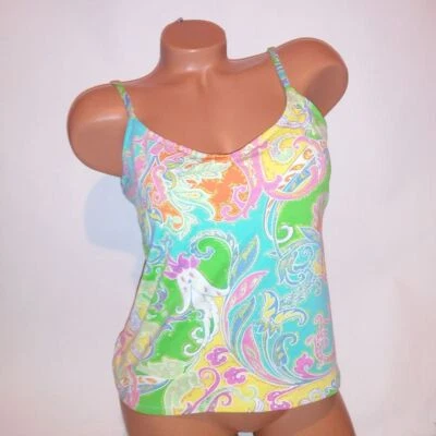 Ralph Lauren Swim Tankini Top Size 14 Green Yellow Pink Paisley Shelf Bra Colorf - Image 1 of 4