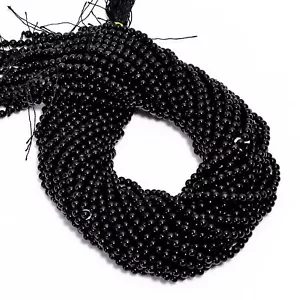 Cuentas lisas redondas de piedra preciosa de turmalina negra natural 4x4,5 mm cadena 15" EB626 - Imagen 1 de 3